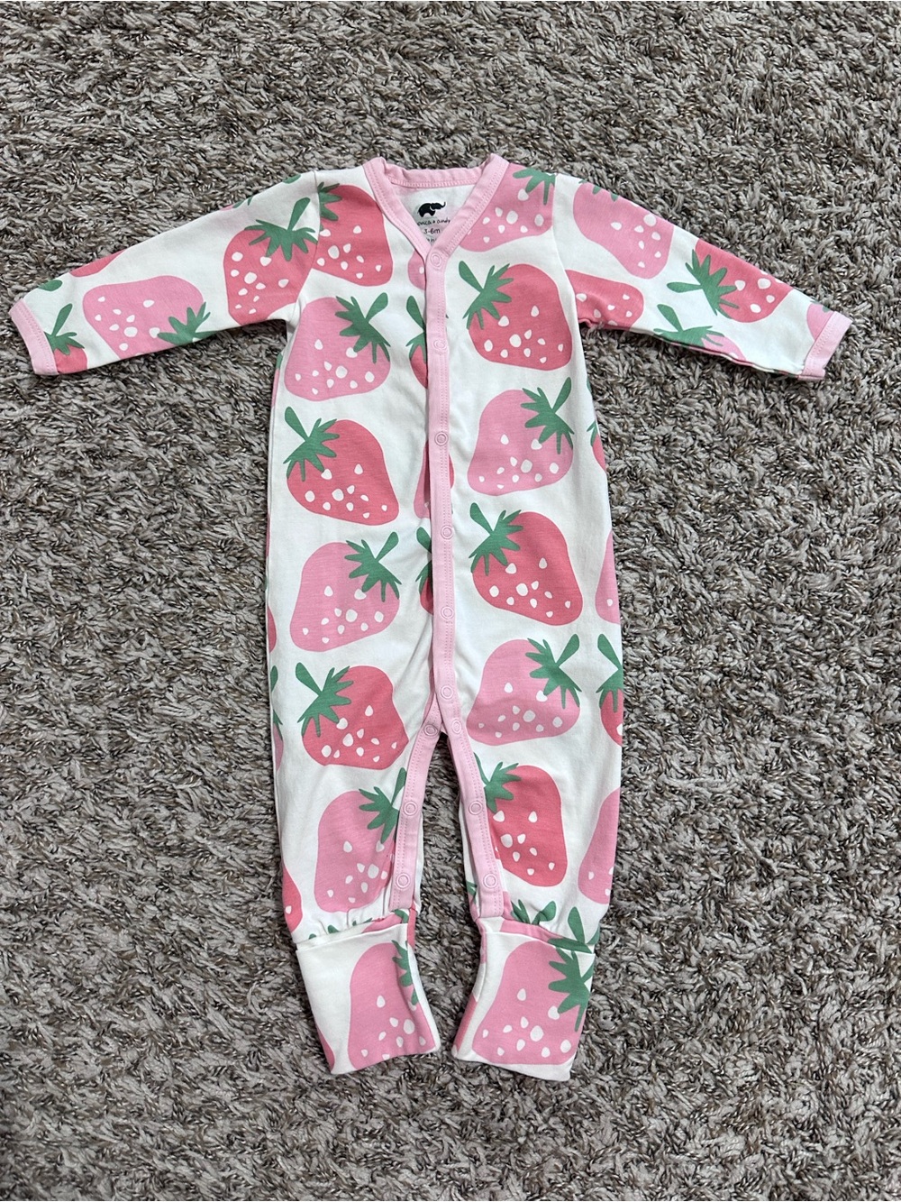 Pink Strawberry Print Kids Footed One-Piece Pajamas